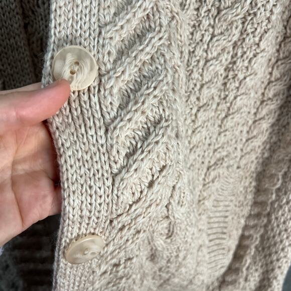 Aran Draft Merino Wool Button Front Sweater Cardigan Size Large Parsnip - Picture 5 of 12